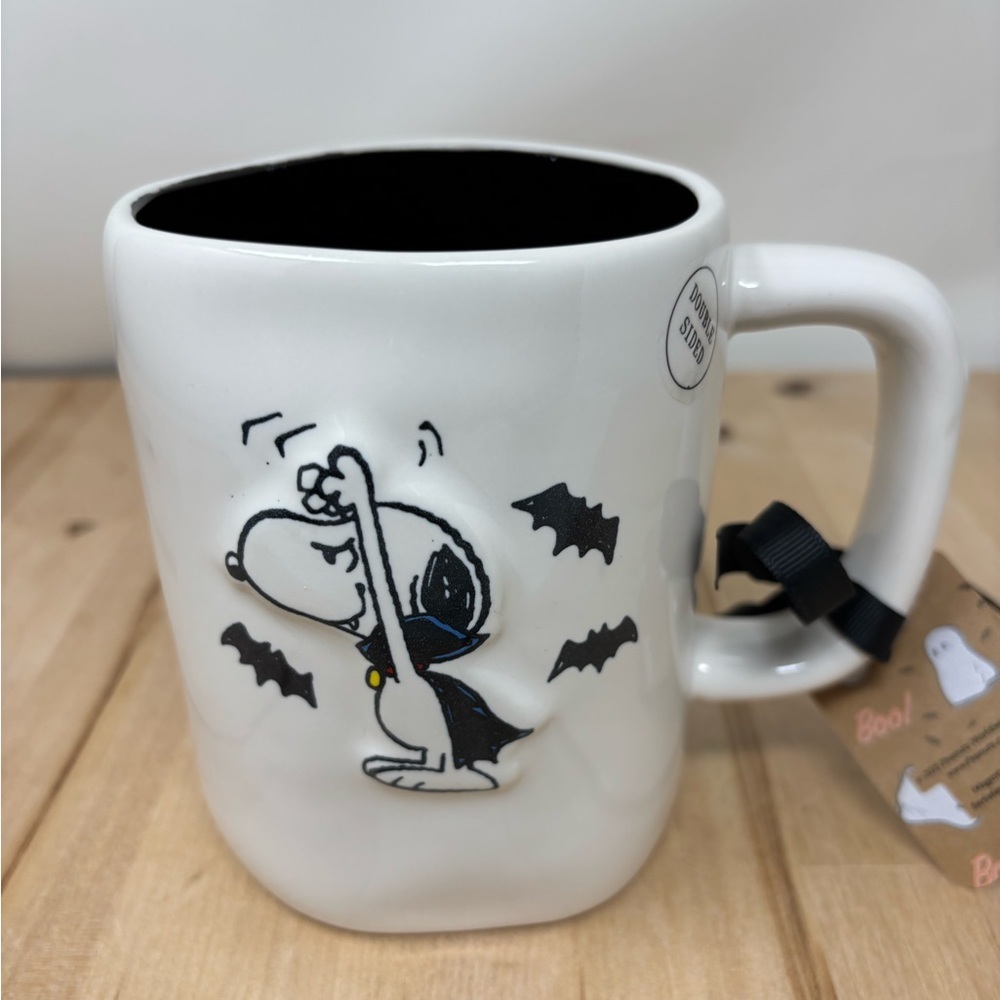 Rae Dunn Snoopy BEWARE Mug Double Sided Black Inside Halloween Peanuts New